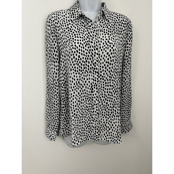 J Crew Factory Women’s XS Blouse Career Black White Spotted Button Up Su19 New - Picture 1 of 9